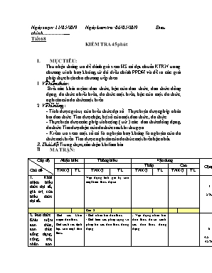 Giáo án Đại số Lớp 7 - Tiết 68 Kiểm tra 45 phút - Năm học 2019-2020